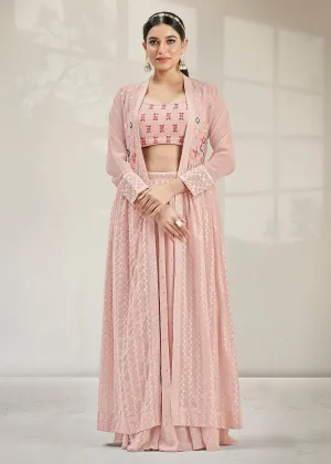 Dazzling Party Style Seashell Pink Lehenga Choli with Jacket