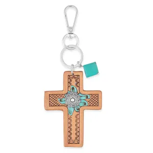 Turquoise Bloom Cross Key Fob